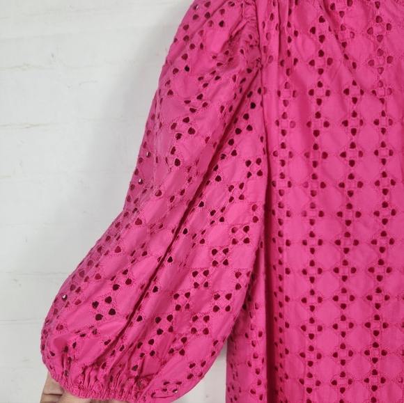 Tuckernuck Hyacinth House Tryall Preppy Eyelet Lace Ruffle Midi Dress Hot Pink S - Picture 6 of 15
